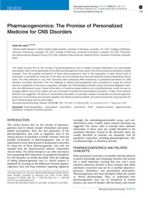 Pharmacogenomics: the Promise of Personalized Medicine for CNS Disorders