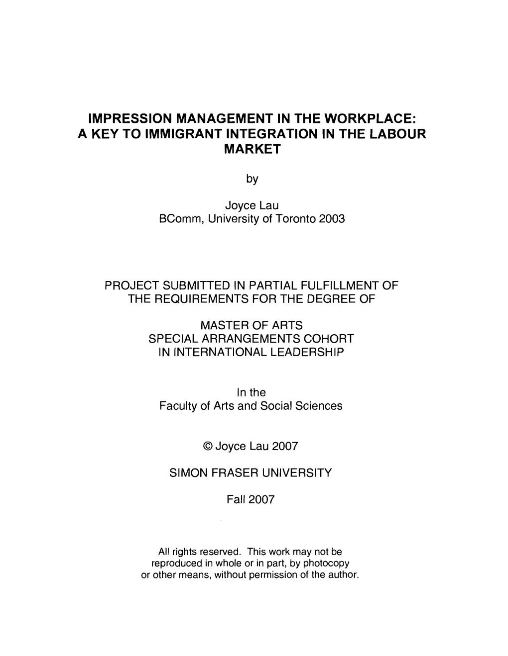 Impression Management in the Workplace: a Key to Immigrant Integration in the Labour Market