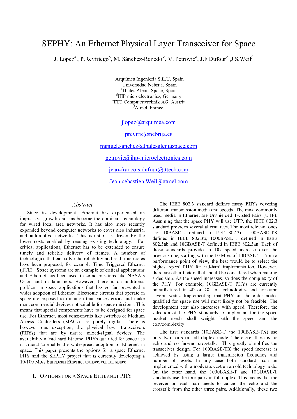 An Ethernet Physical Layer Transceiver for Space