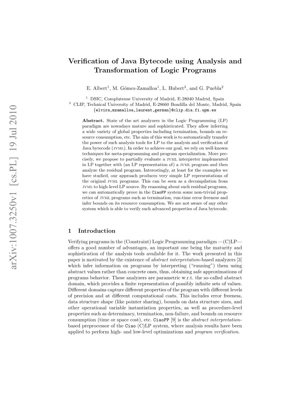 Arxiv:1007.3250V1 [Cs.PL] 19 Jul 2010 Ple Opromhg-Adlwlvlotmztosand Optimizations Low-Level and High- Perform to Applied Ae Rpoesro the of Etc