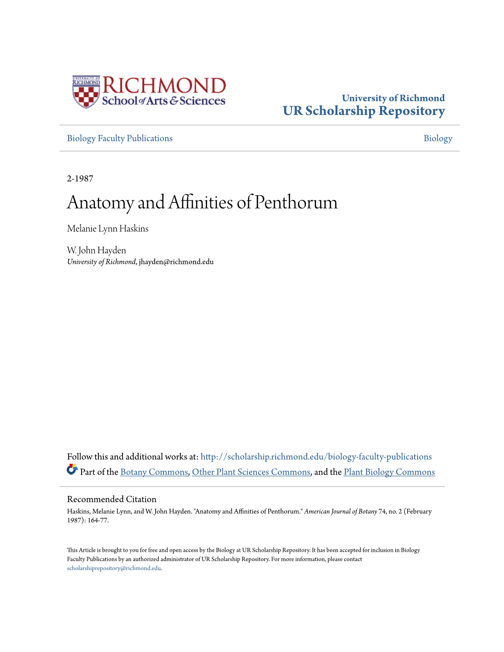 Anatomy and Affinities of Penthorum Melanie Lynn Haskins