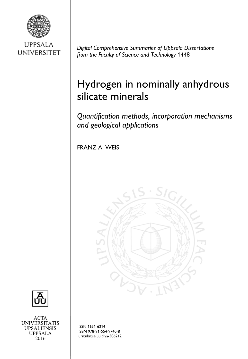 Hydrogen in Nominally Anhydrous Silicate Minerals