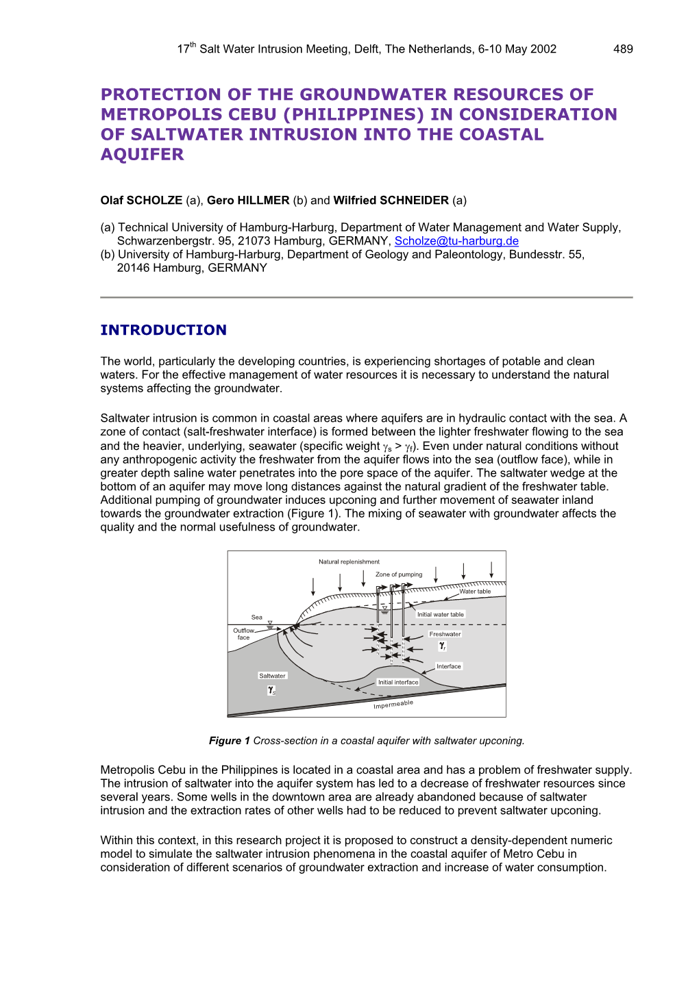 Protection of the Groundwater Resources of Metropolis Cebu (Philippines) in Consideration of Saltwater Intrusion Into the Coastal Aquifer