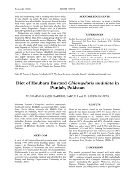 Diet of Houbara Bustard Chlamydotis Undulata in Punjab, Pakistan