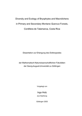 Diversity and Ecology of Bryophytes and Macrolichens in Primary and Secondary Montane Quercus Forests