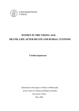 Women in the Viking Age. Death, Life After Death and Burial Customs