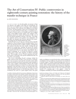 The Art of Conservation IV: Public Controversies in Eighteenth-Century Painting Restoration: the History of the Transfer Technique in France