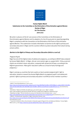 Submission to the Committee on the Elimination of Discrimination Against Women Review of Niger 81St Pre-Session June 2021