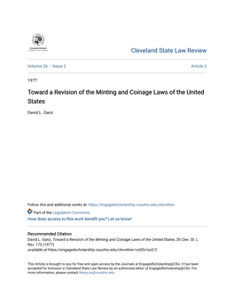 Toward a Revision of the Minting and Coinage Laws of the United States