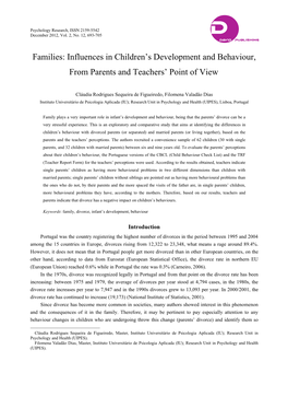 Families: Influences in Children's Development and Behaviour, From