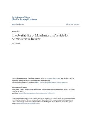 The Availability of Mandamus As a Vehicle for Administrative Review