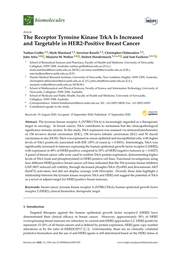 The Receptor Tyrosine Kinase Trka Is Increased and Targetable in HER2-Positive Breast Cancer