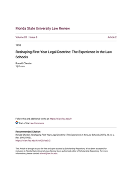 Reshaping First-Year Legal Doctrine: the Experience in the Law Schools