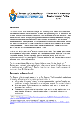 Diocese of Canterbury Environmental Policy 2019