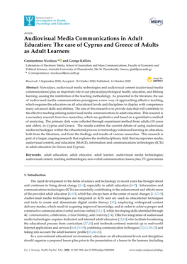 Audiovisual Media Communications in Adult Education: the Case of Cyprus and Greece of Adults As Adult Learners