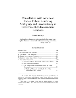 Consultation with American Indian Tribes: Resolving Ambiguity and Inconsistency in Government-To-Government Relations