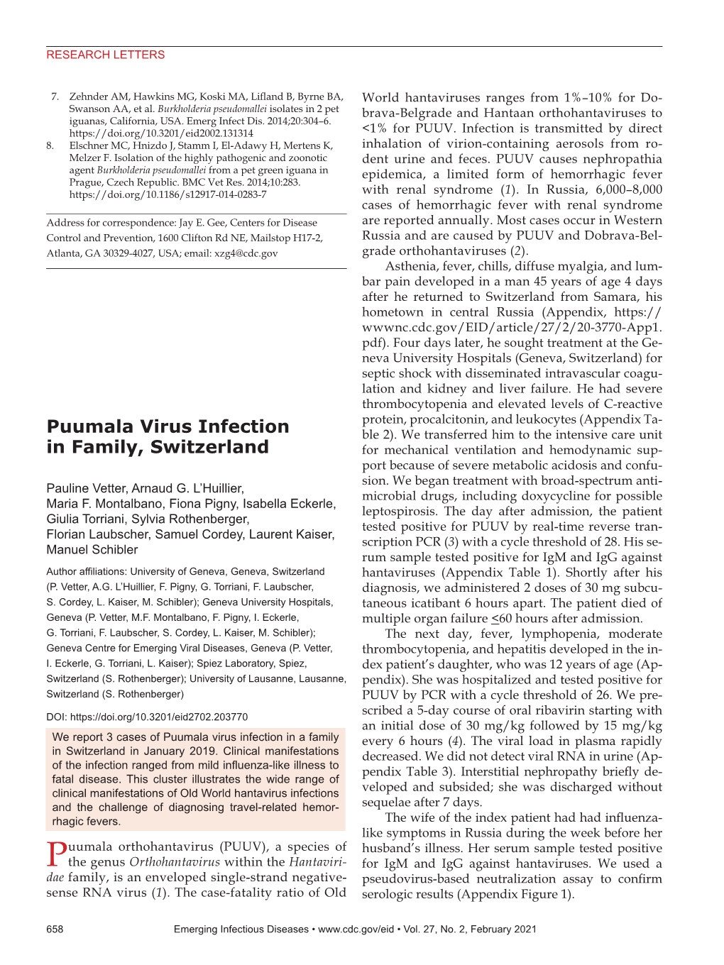 Puumala Virus Infection in Family, Switzerland