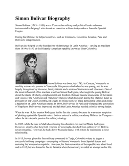 Simon Bolivar Biography