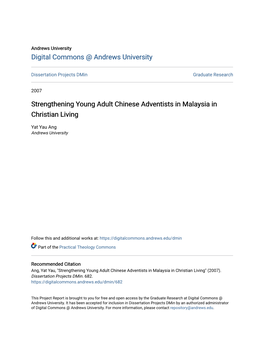 Strengthening Young Adult Chinese Adventists in Malaysia in Christian Living