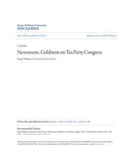 Newsroom: Goldstein on Tea Party Congress Roger Williams University School of Law