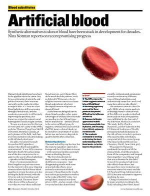 Blood Substitutes Artificial Blood Synthetic Alternatives to Donor Blood Have Been Stuck in Development for Decades