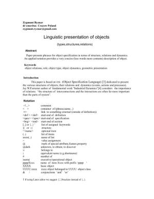 Linguistic Presentation of Objects