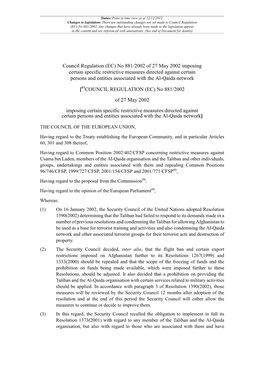 Council Regulation (EC) No 881/2002 of 27 May 2002 Imposing