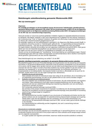 Beleidsregels Subsidieverlening Gemeente Westerwolde 2020