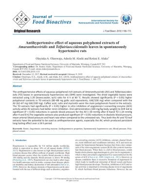 Antihypertensive Effect of Aqueous Polyphenol Extracts of ﻿Amaranthusviridis﻿ and ﻿Telfairiaoccidentalis﻿ Leaves in Spon