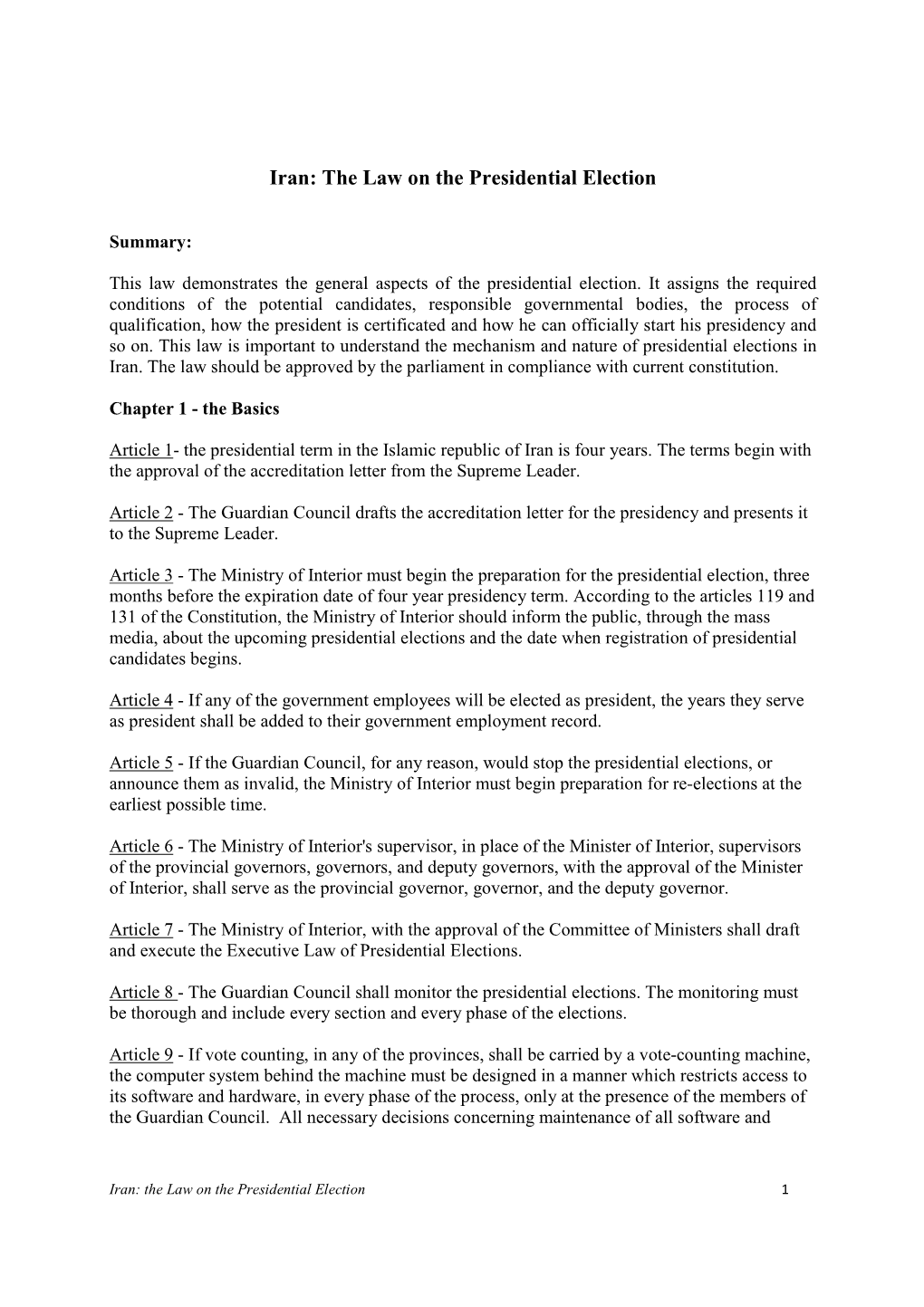 5 O Iran Electoral Law on Presidential Elections 10.Rtf