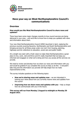 Have Your Say on West Northamptonshire Council's