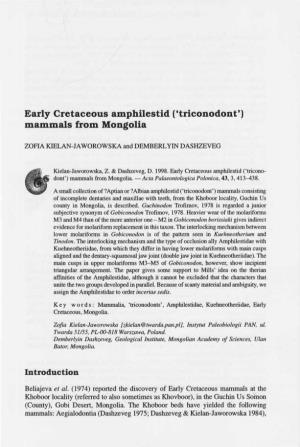 Early Cretaceous Amphilestid ('Triconodont') Mammals from Mongolia