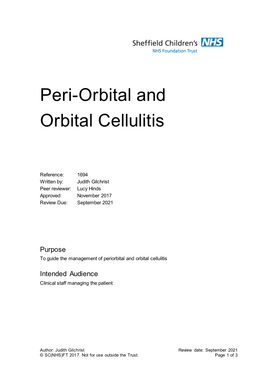 Peri-Orbital and Orbital Cellulitis