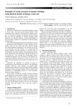 Principles of Sound Resonance in Human Whistling Using Physical Models of Human Vocal Tract