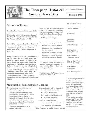 The Thompson Historical Society Newsletter