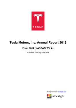 Tesla Motors, Inc. Annual Report 2018