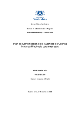Plan De Comunicación De La Autoridad De Cuenca Matanza Riachuelo Para Empresas