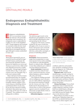 Endogenous Endophthalmitis: Diagnosis and Treatment