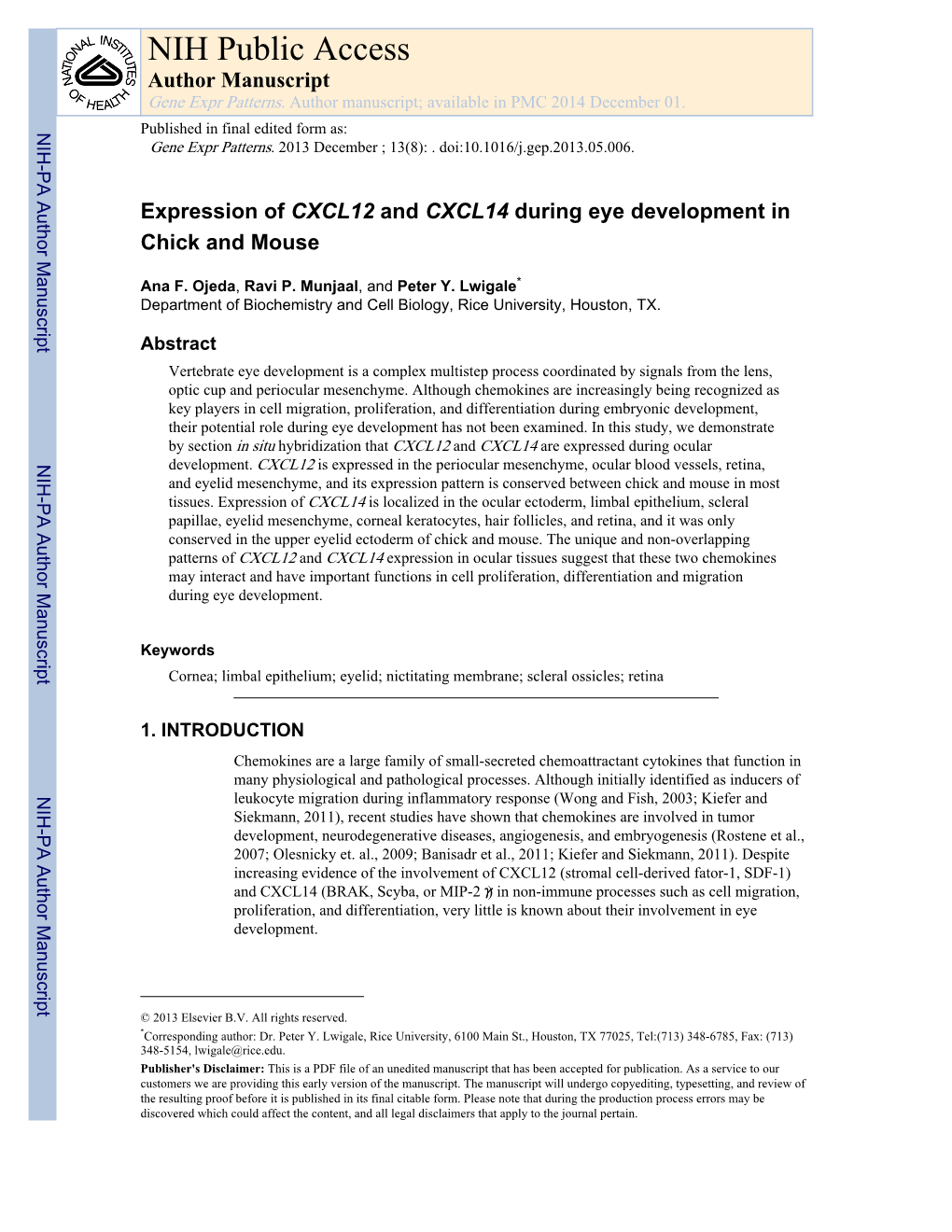 NIH Public Access Author Manuscript Gene Expr Patterns