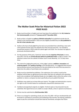 The Walter Scott Prize for Historical Fiction 2022 PRIZE RULES