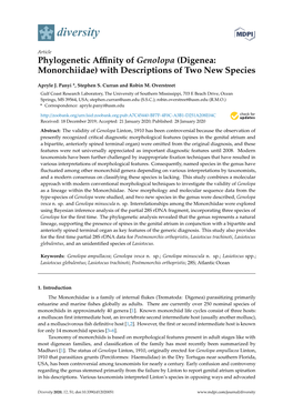 Phylogenetic Affinity of Genolopa (Digenea: Monorchiidae) With