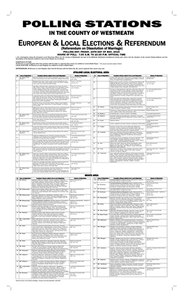 Westmeath Polling Stations European, Referendum & Local