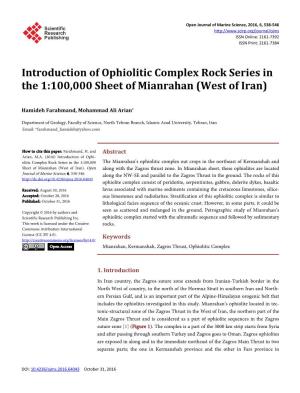 Introduction of Ophiolitic Complex Rock Series in the 1:100,000 Sheet of Mianrahan (West of Iran)