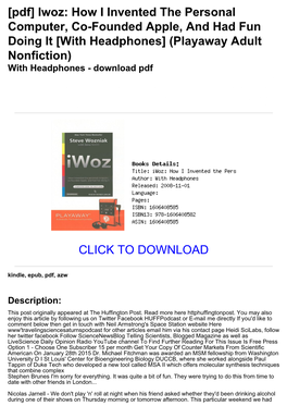 [Pdf] Iwoz: How I Invented the Personal Computer, Co-Founded Apple, and Had Fun Doing It [With Headphones] (Playaway Adult Nonfiction) with Headphones - Download Pdf