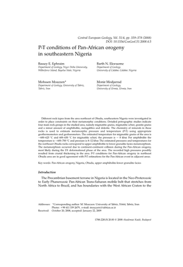 P-T Conditions of Pan-African Orogeny in Southeastern Nigeria