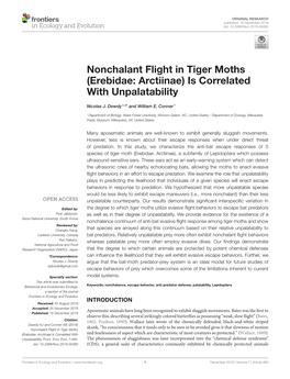 Nonchalant Flight in Tiger Moths (Erebidae: Arctiinae) Is Correlated with Unpalatability