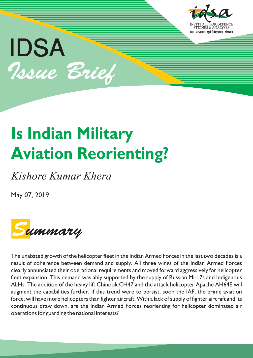 Is Indian Military Aviation Reorienting? Kishore Kumar Khera