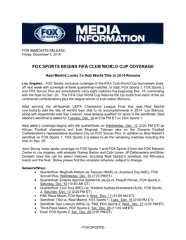 Fox Sports Begins Fifa Club World Cup Coverage