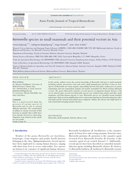 Bartonella Species in Small Mammals and Their Potential Vectors in Asia