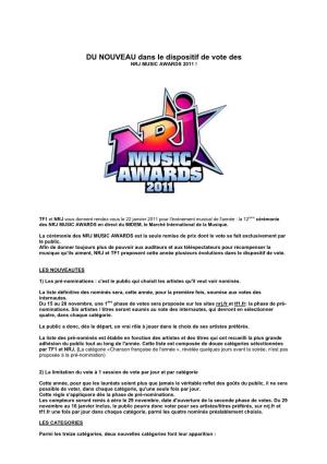 DU NOUVEAU Dans Le Dispositif De Vote Des NRJ MUSIC AWARDS 2011 !